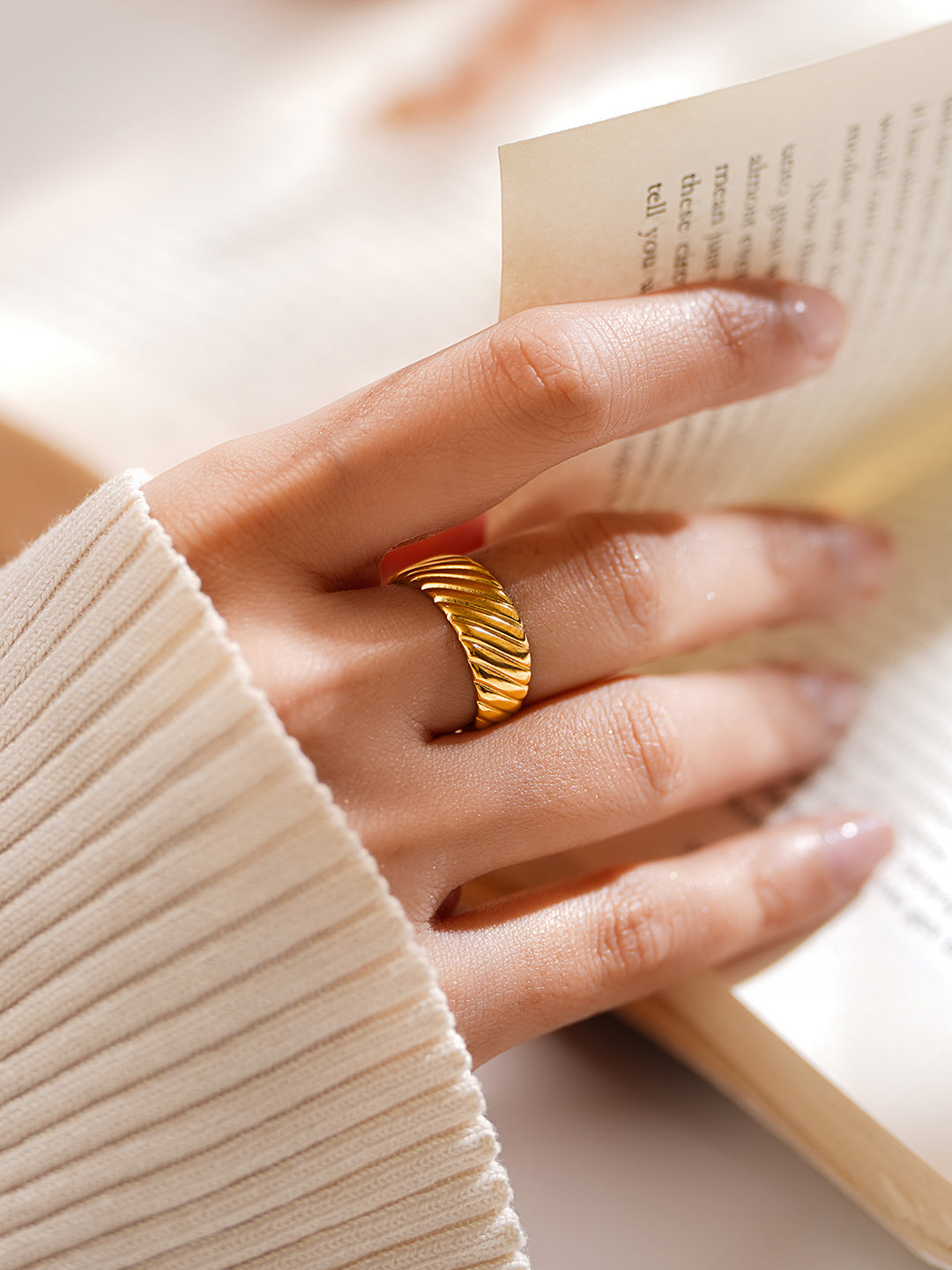 Demi Fine 18K Gold Plated Stainless steel Ribbed Dome Statement Ring Length - Regular