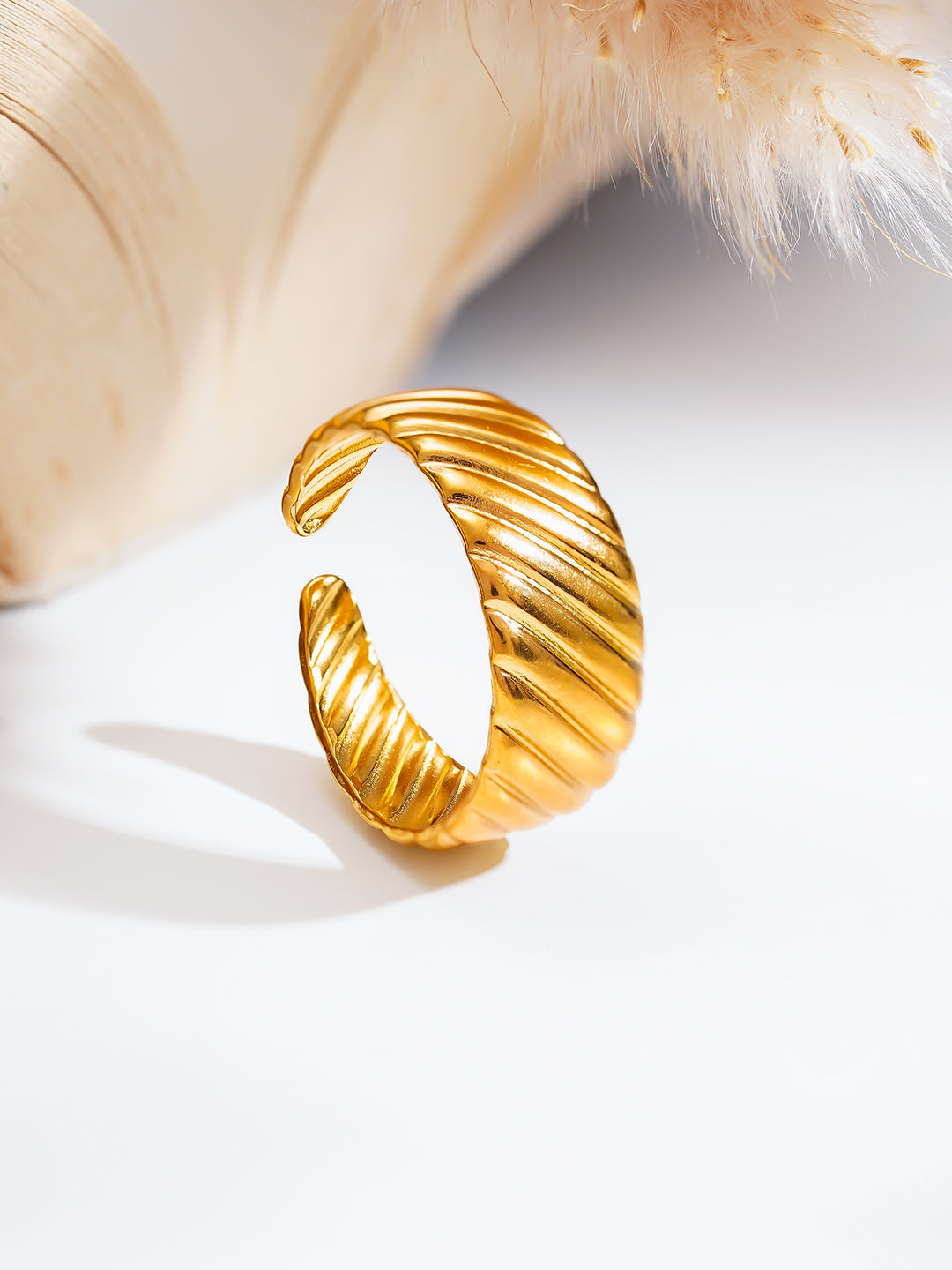 Demi Fine 18K Gold Plated Stainless steel Ribbed Dome Statement Ring Length - Regular