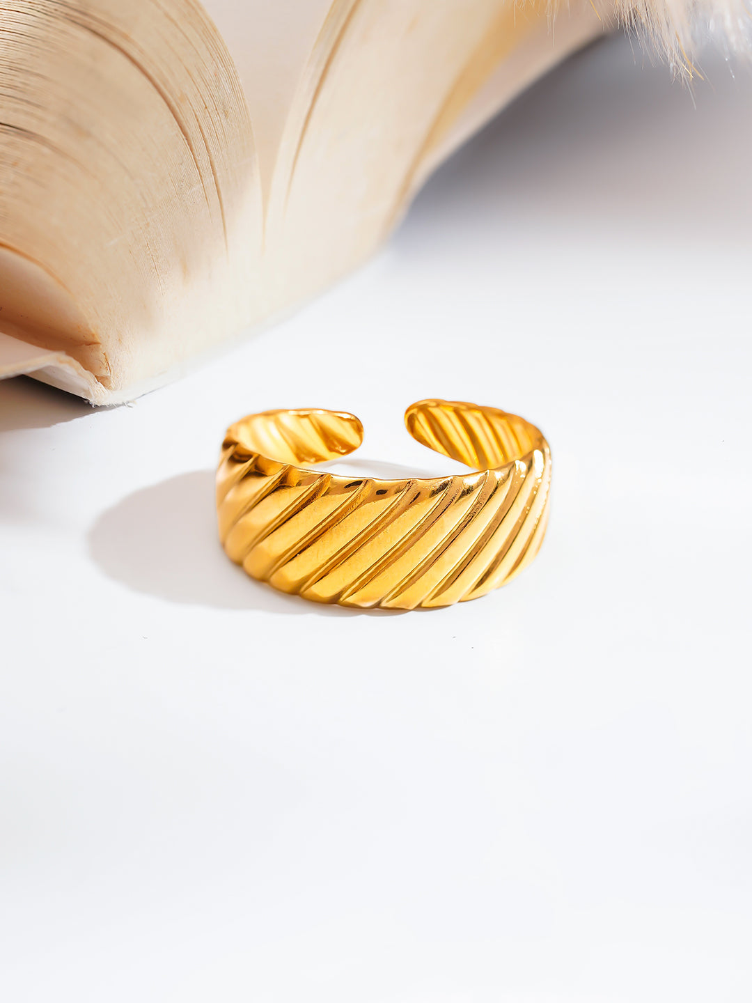 Demi Fine 18K Gold Plated Stainless steel Ribbed Dome Statement Ring Length - Regular