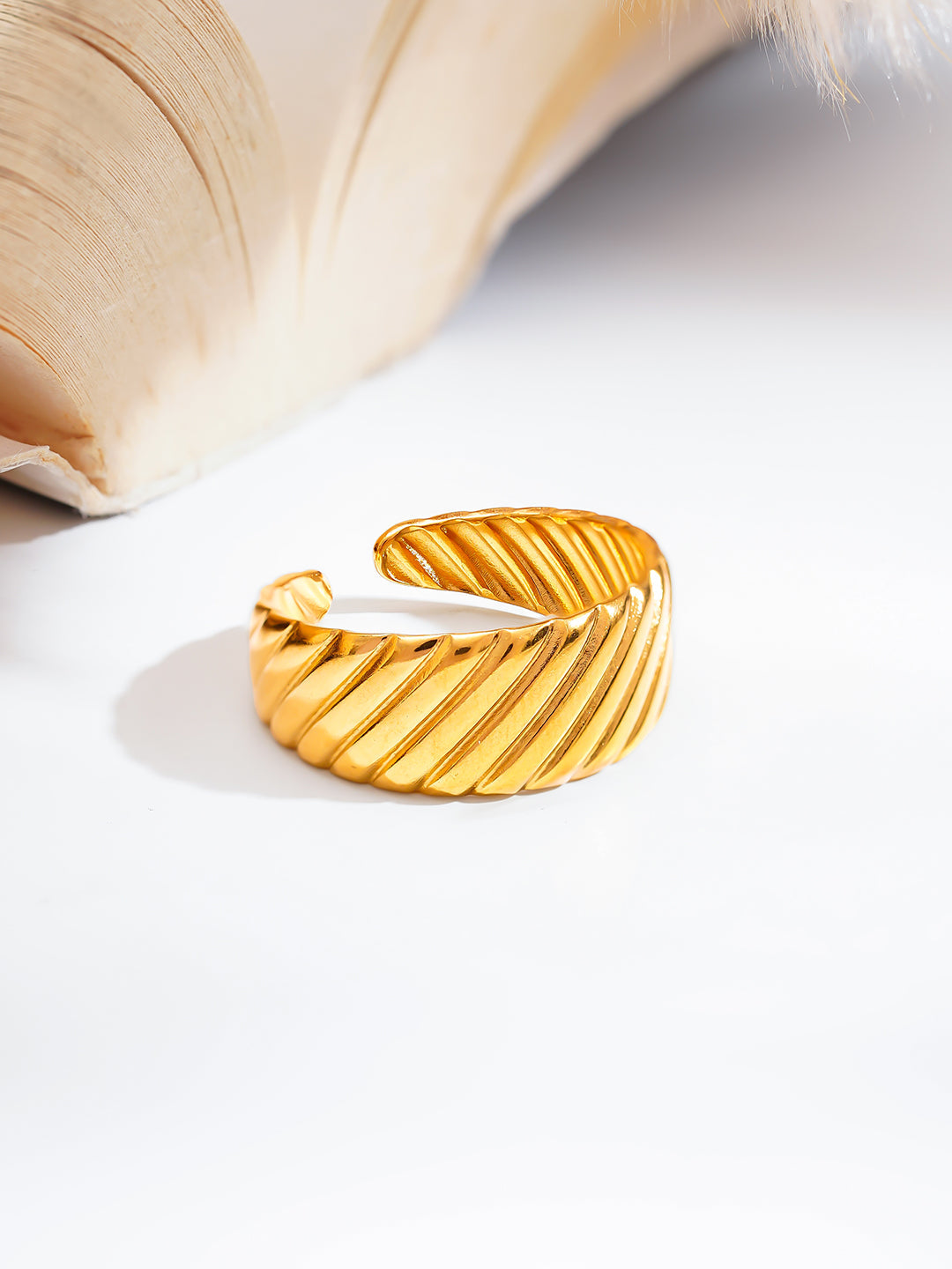 Demi Fine 18K Gold Plated Stainless steel Ribbed Dome Statement Ring Length - Regular