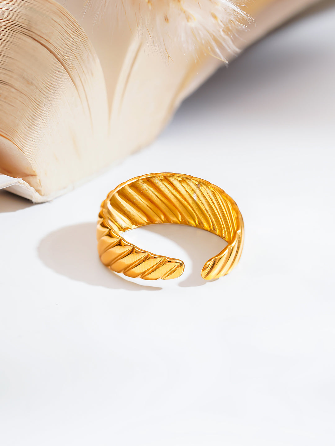 Demi Fine 18K Gold Plated Stainless steel Ribbed Dome Statement Ring Length - Regular