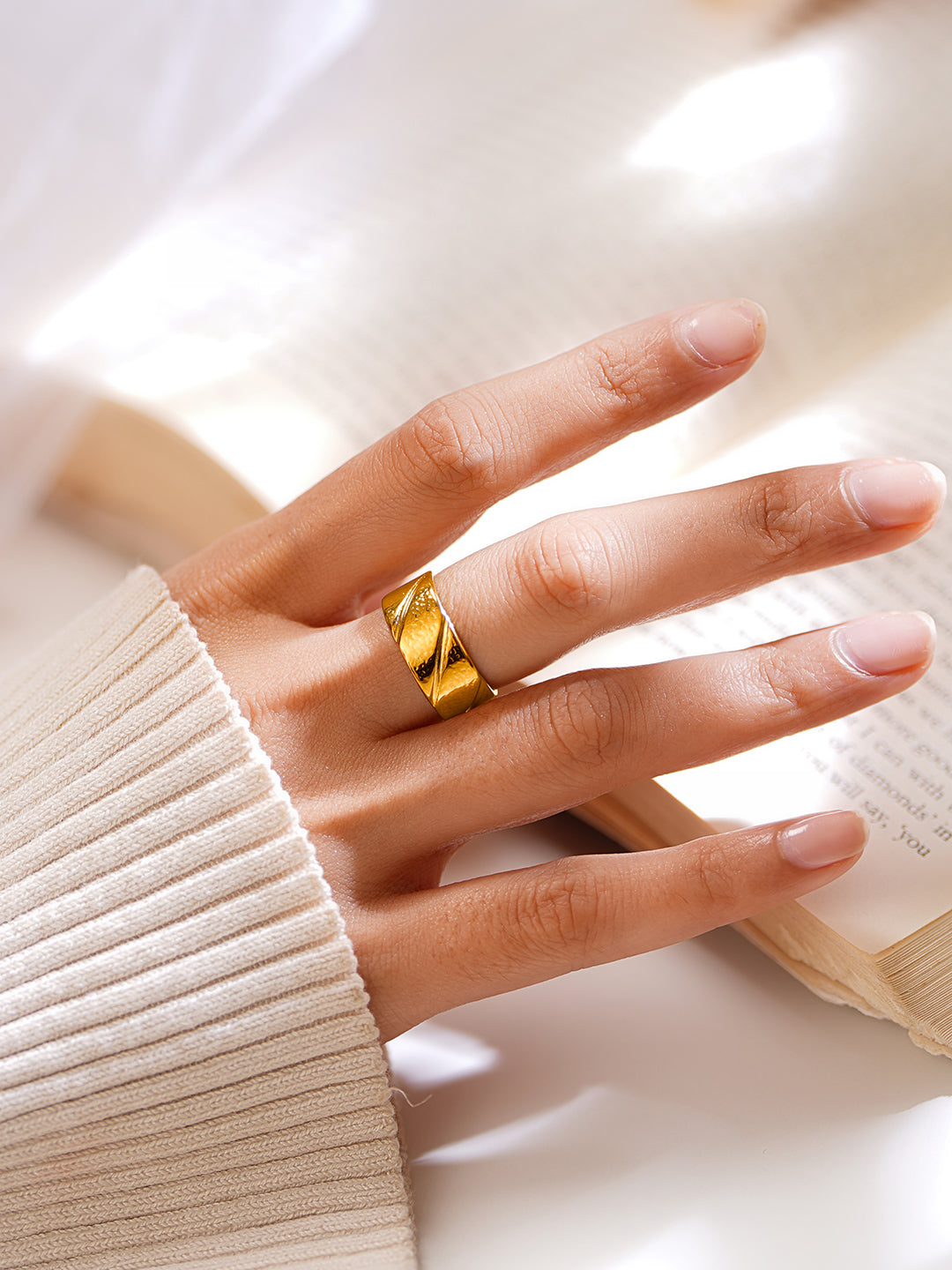 Demi Fine 18K Gold Plated Stainless steel Twisted Path Statement Ring Length - Adjustable