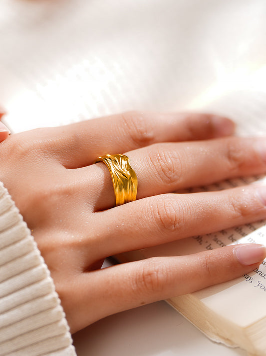 Demi Fine 18K Gold Plated Stainless steel Textured Wave Band Ring Length - Regular