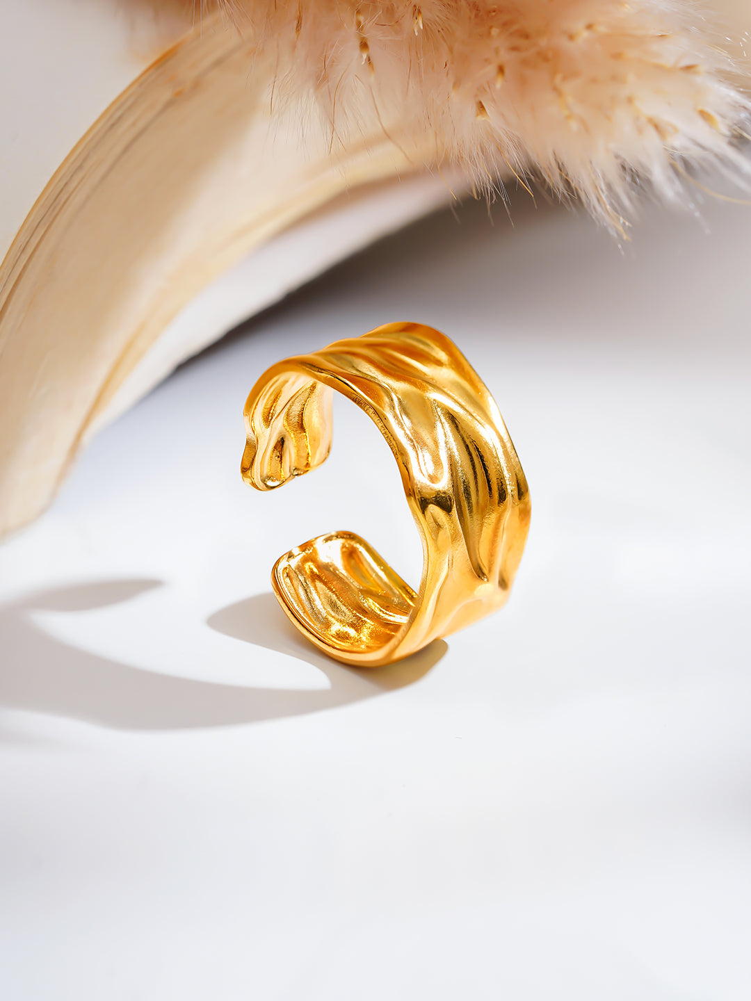 Demi Fine 18K Gold Plated Stainless steel Textured Wave Band Ring Length - Regular