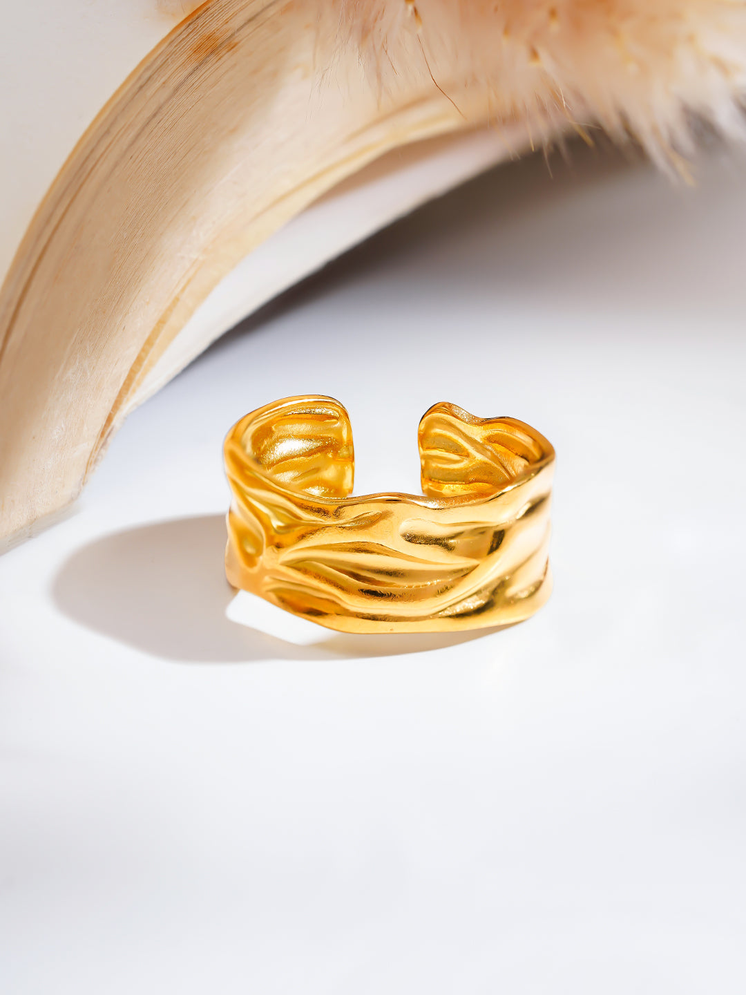 Demi Fine 18K Gold Plated Stainless steel Textured Wave Band Ring Length - Regular