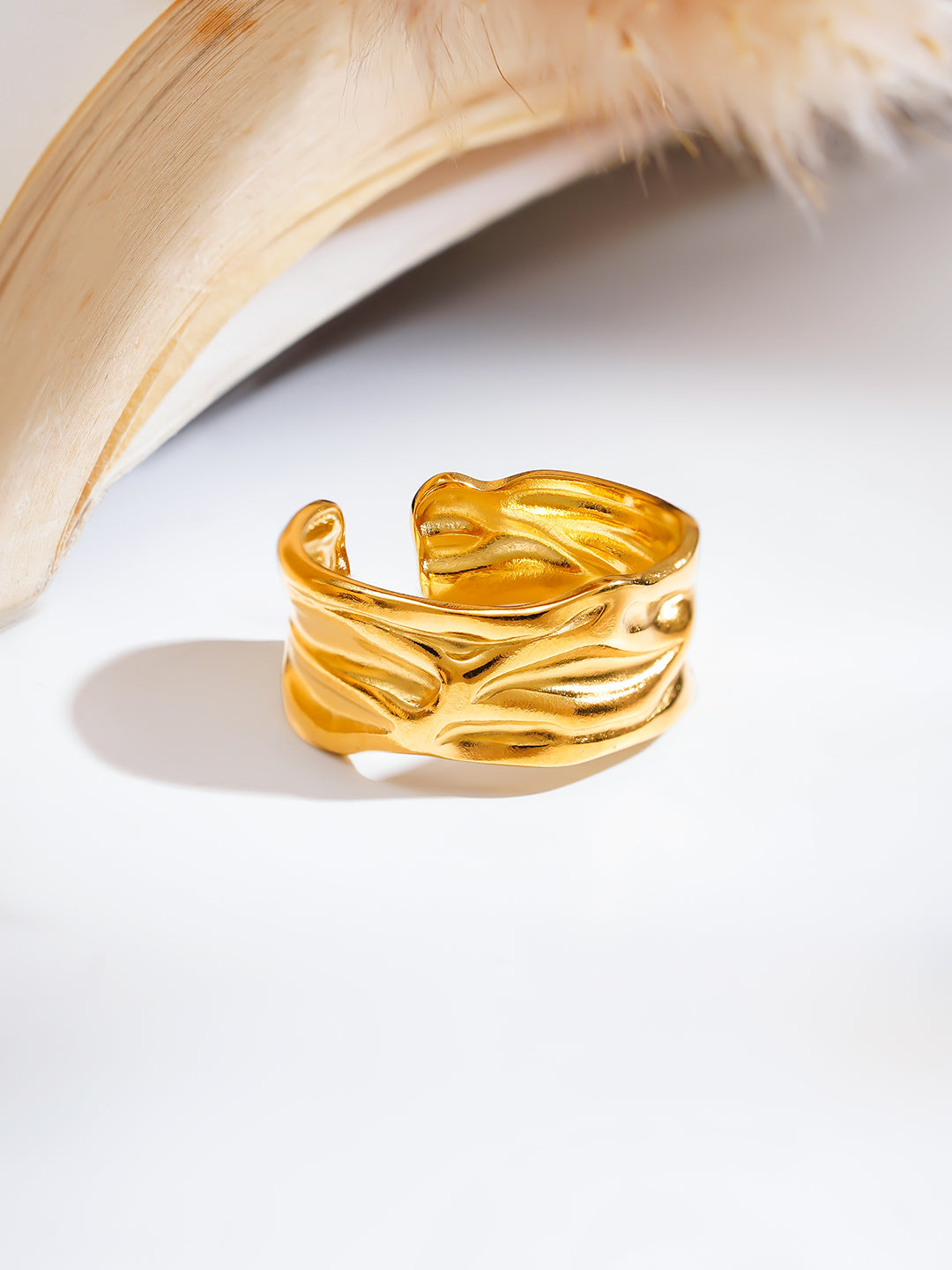 Demi Fine 18K Gold Plated Stainless steel Textured Wave Band Ring Length - Regular