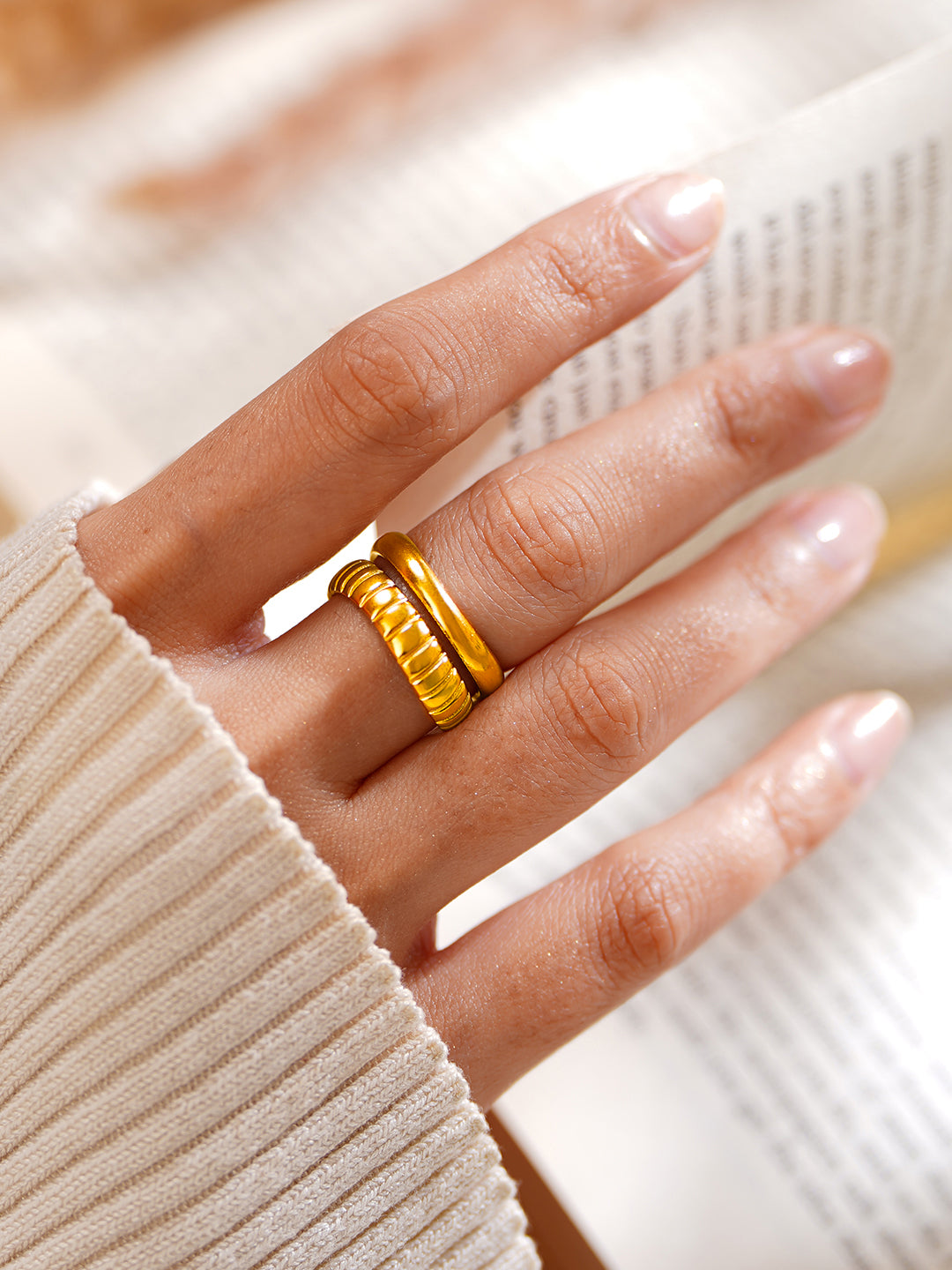 Demi Fine 18K Gold Plated Stainless steel Twinned Flow Statement Ring Length - Adjustable