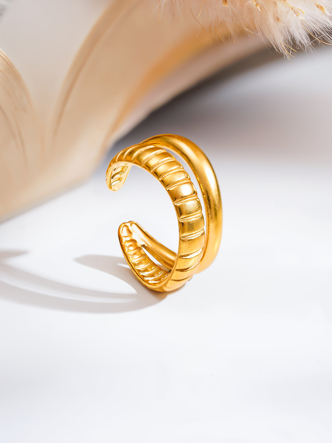Demi Fine 18K Gold Plated Stainless steel Twinned Flow Statement Ring Length - Adjustable