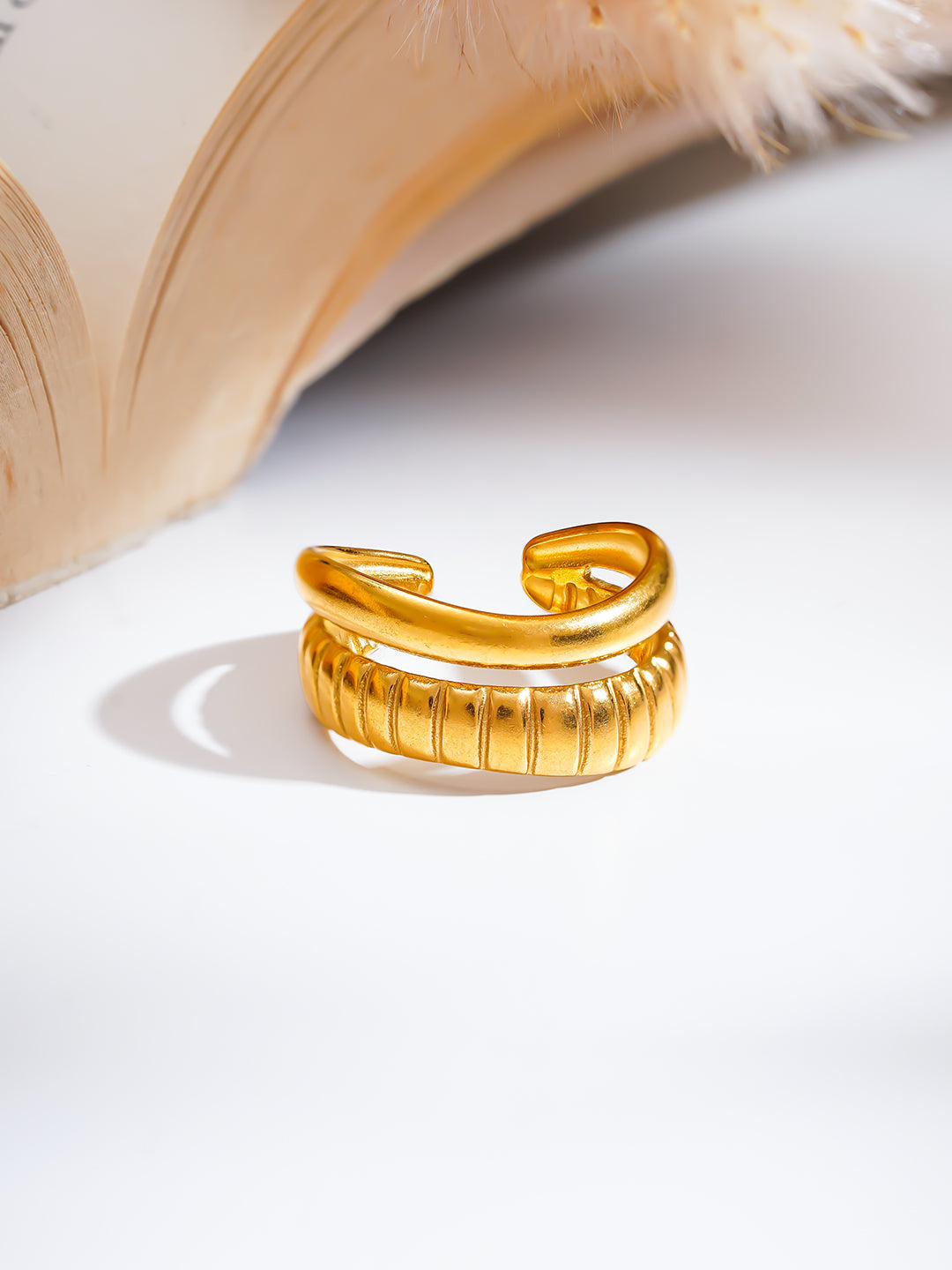 Demi Fine 18K Gold Plated Stainless steel Twinned Flow Statement Ring Length - Adjustable