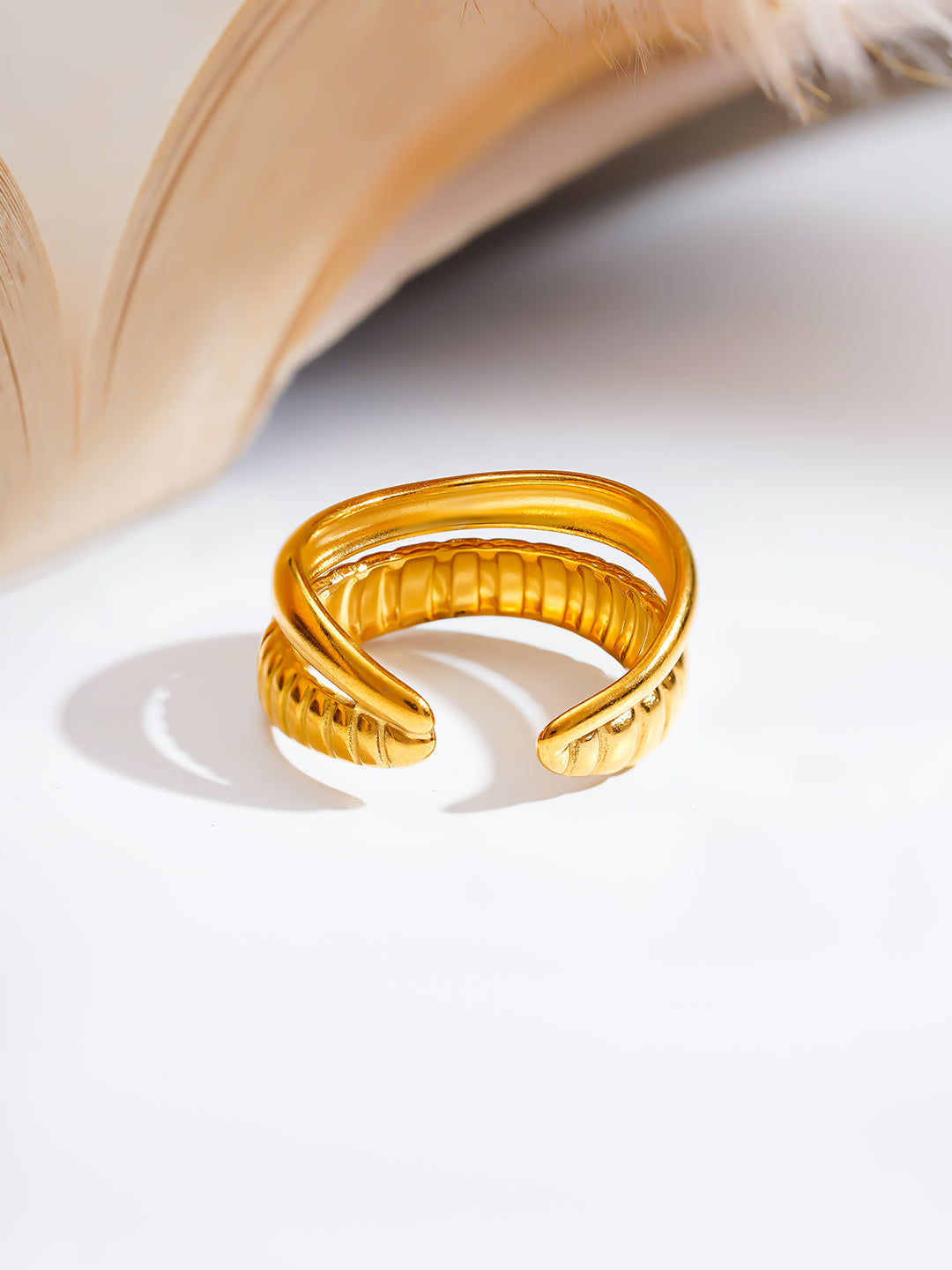 Demi Fine 18K Gold Plated Stainless steel Twinned Flow Statement Ring Length - Adjustable