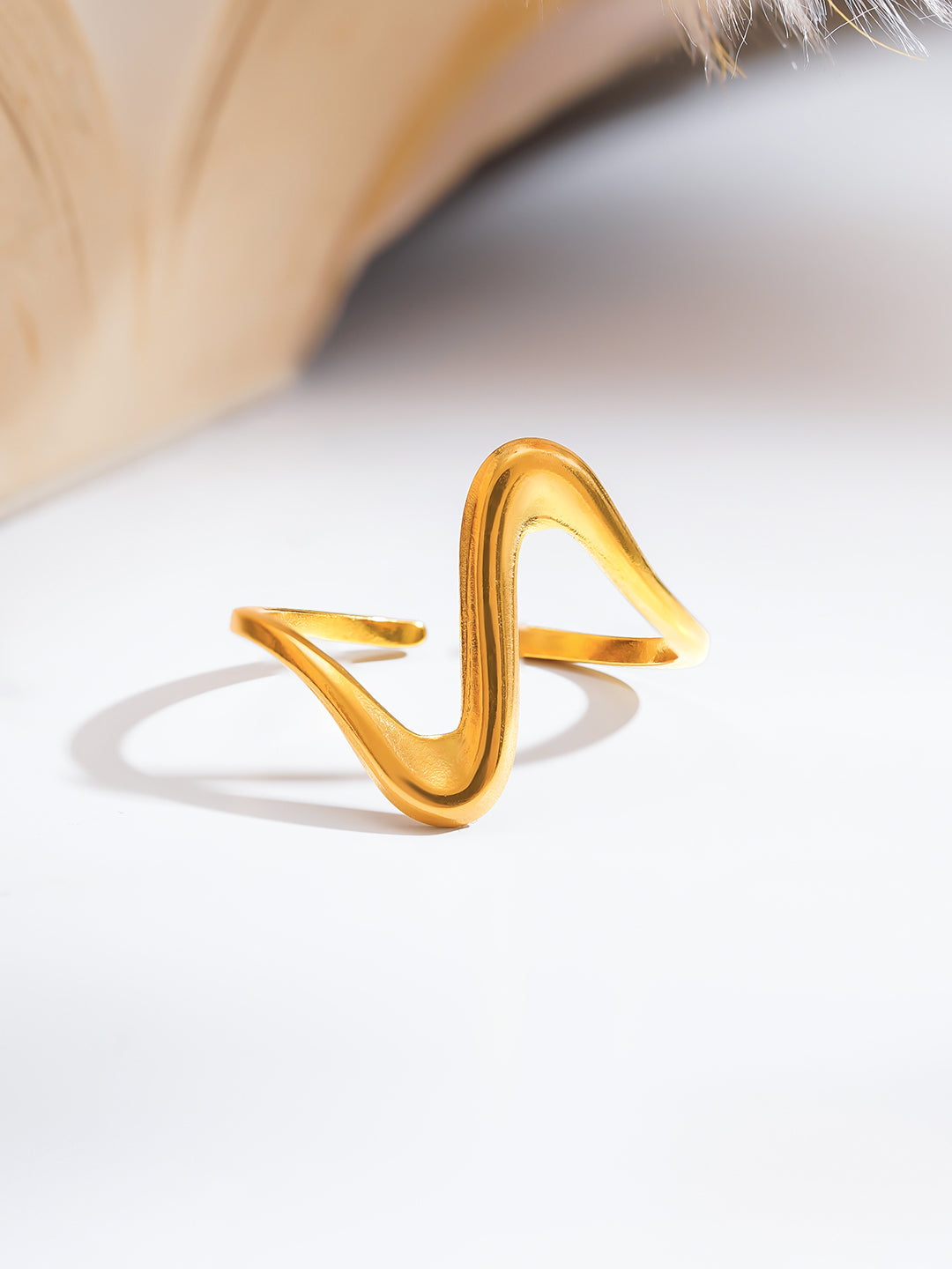 Demi Fine 18K Gold Plated Stainless steel Freeform Wave Open Ring Length - Adjustable