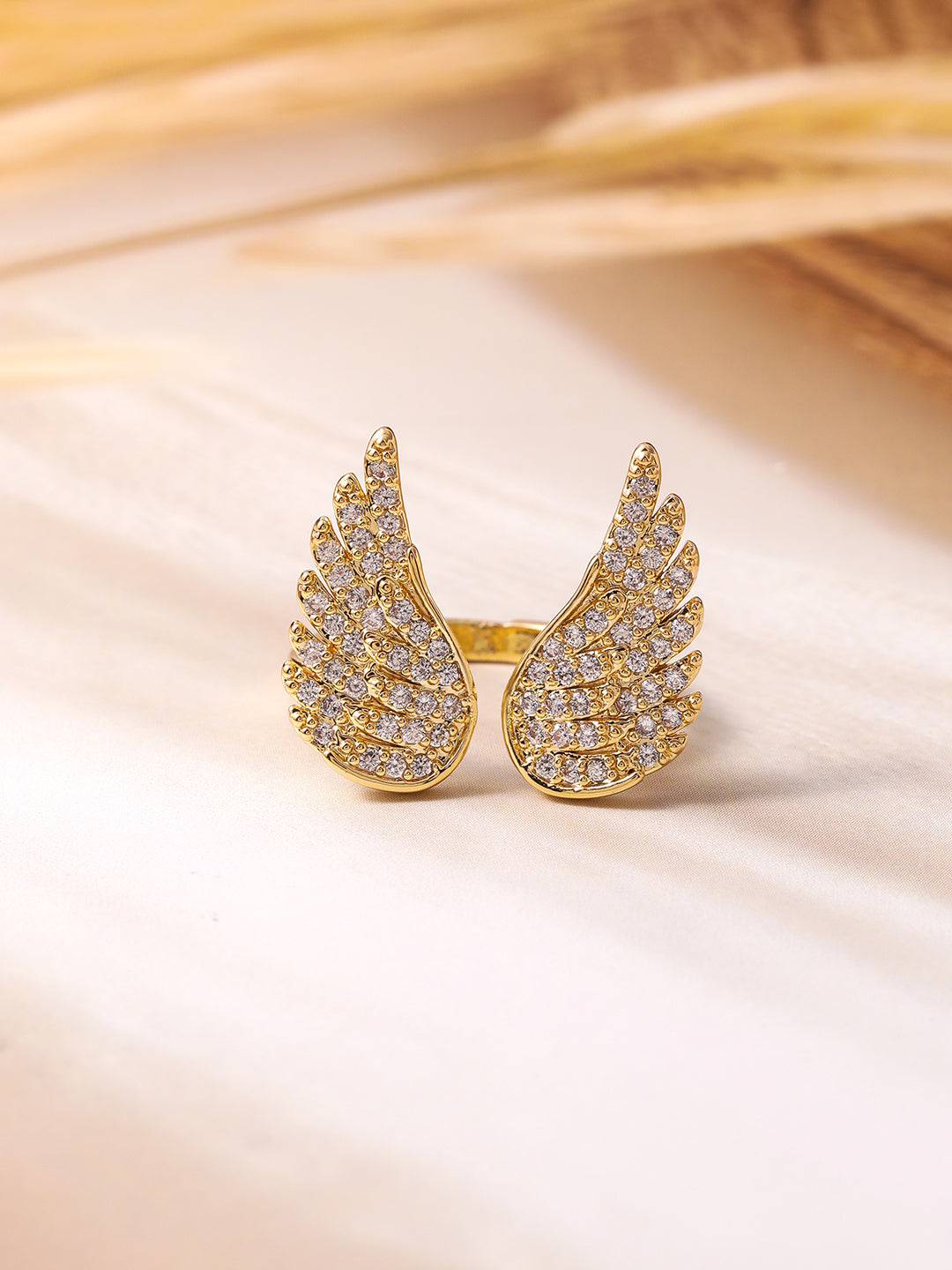 Wings Design American Diamond Zirconia Gold Ring Gold