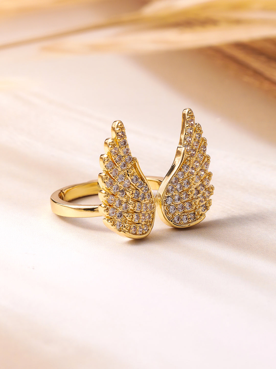Wings Design American Diamond Zirconia Gold Ring Gold