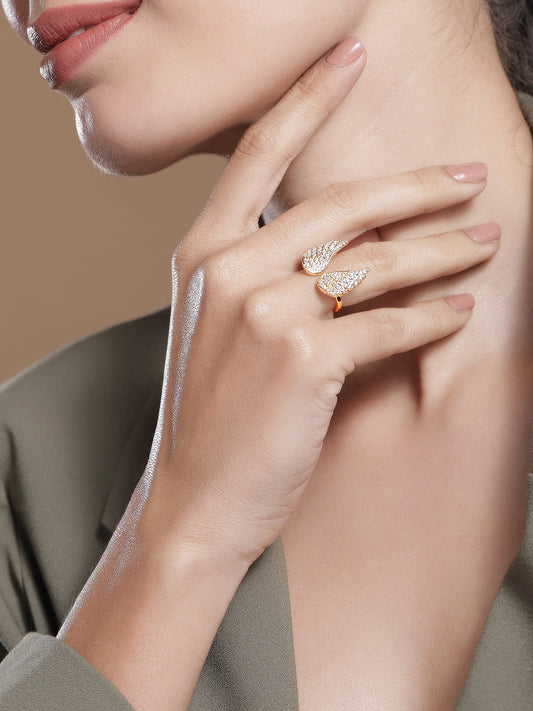 Wings Design American Diamond Zirconia Gold Ring Gold