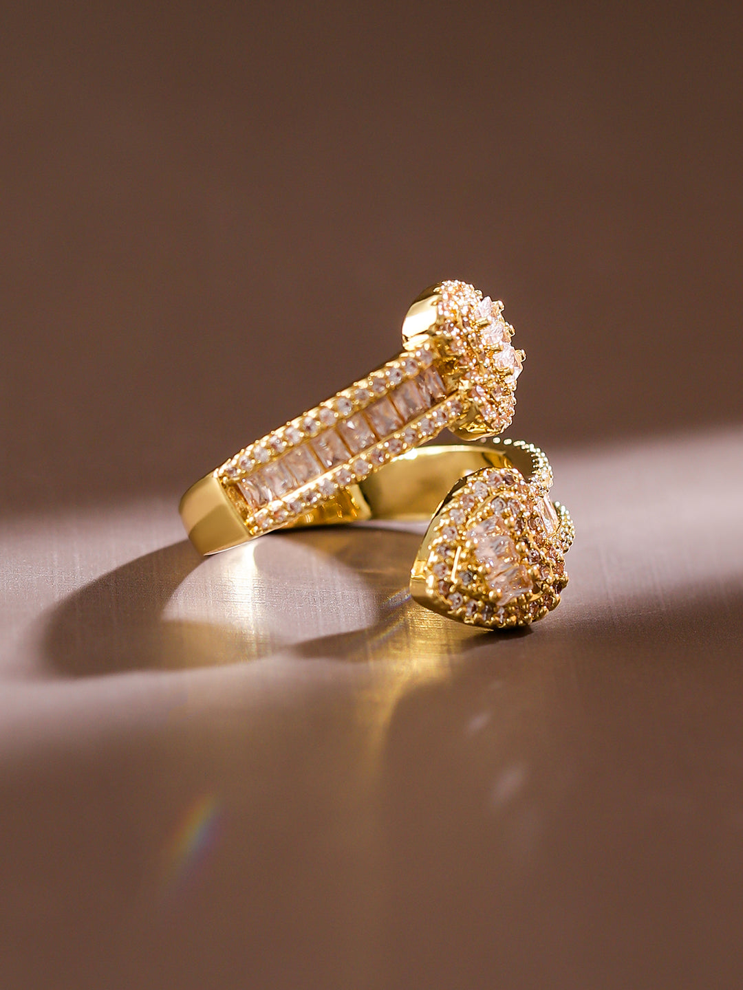 【Rubans】 18K Gold-Plated Cubic Zirconia Studded Double Buckle Adjustable Ring｜18Kゴールドメッキ キュービックジルコニア ダブルバックル アジャスタブルリング