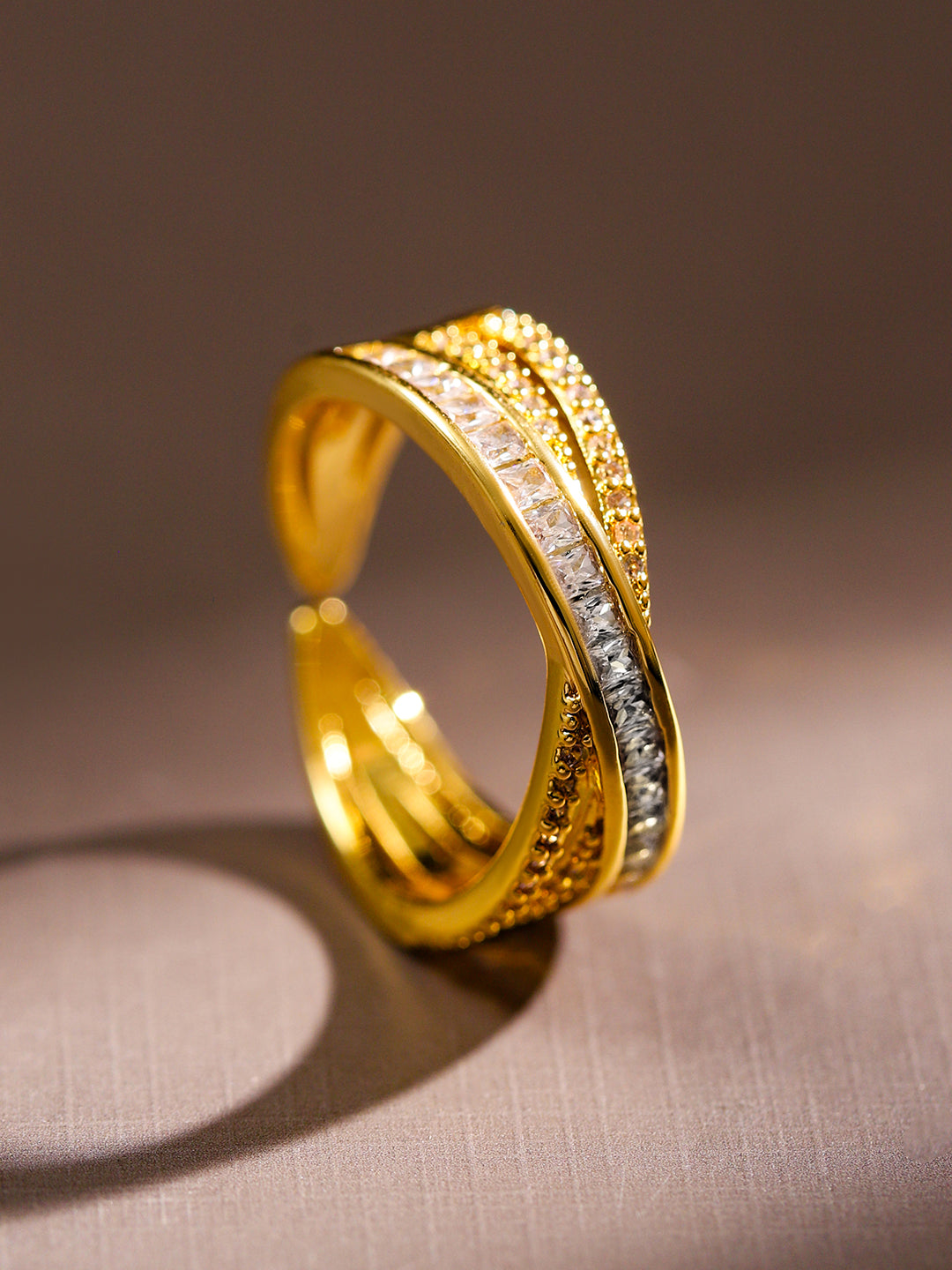 Gold Criss-Cross American Diamond Zirconia Ring Gold