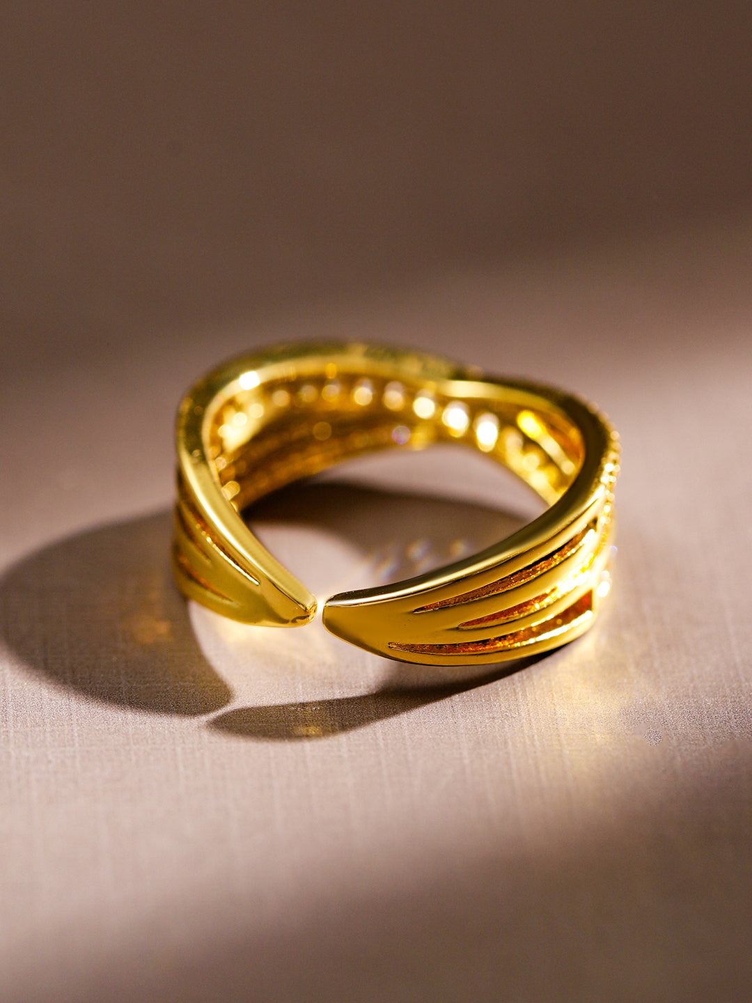 Gold Criss-Cross American Diamond Zirconia Ring Gold