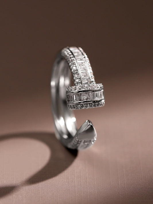 American Diamond Zirconia Silver Polish Ring Silver