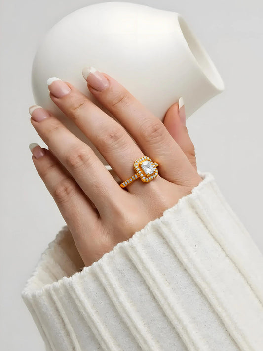 Cubic American Diamond Zirconia Gold Ring フリーサイズ