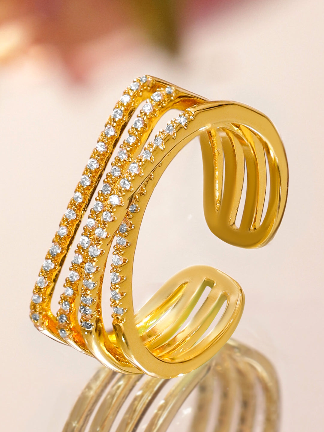 American Diamond Zirconia Multi-Layered Gold Ring フリーサイズ