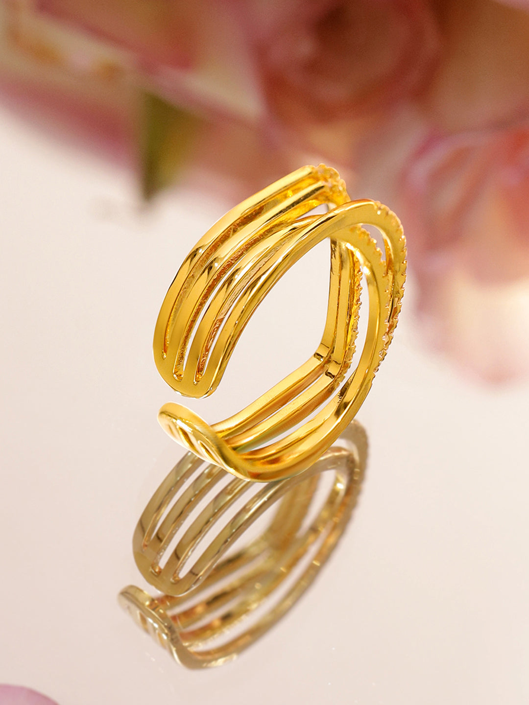 American Diamond Zirconia Multi-Layered Gold Ring フリーサイズ