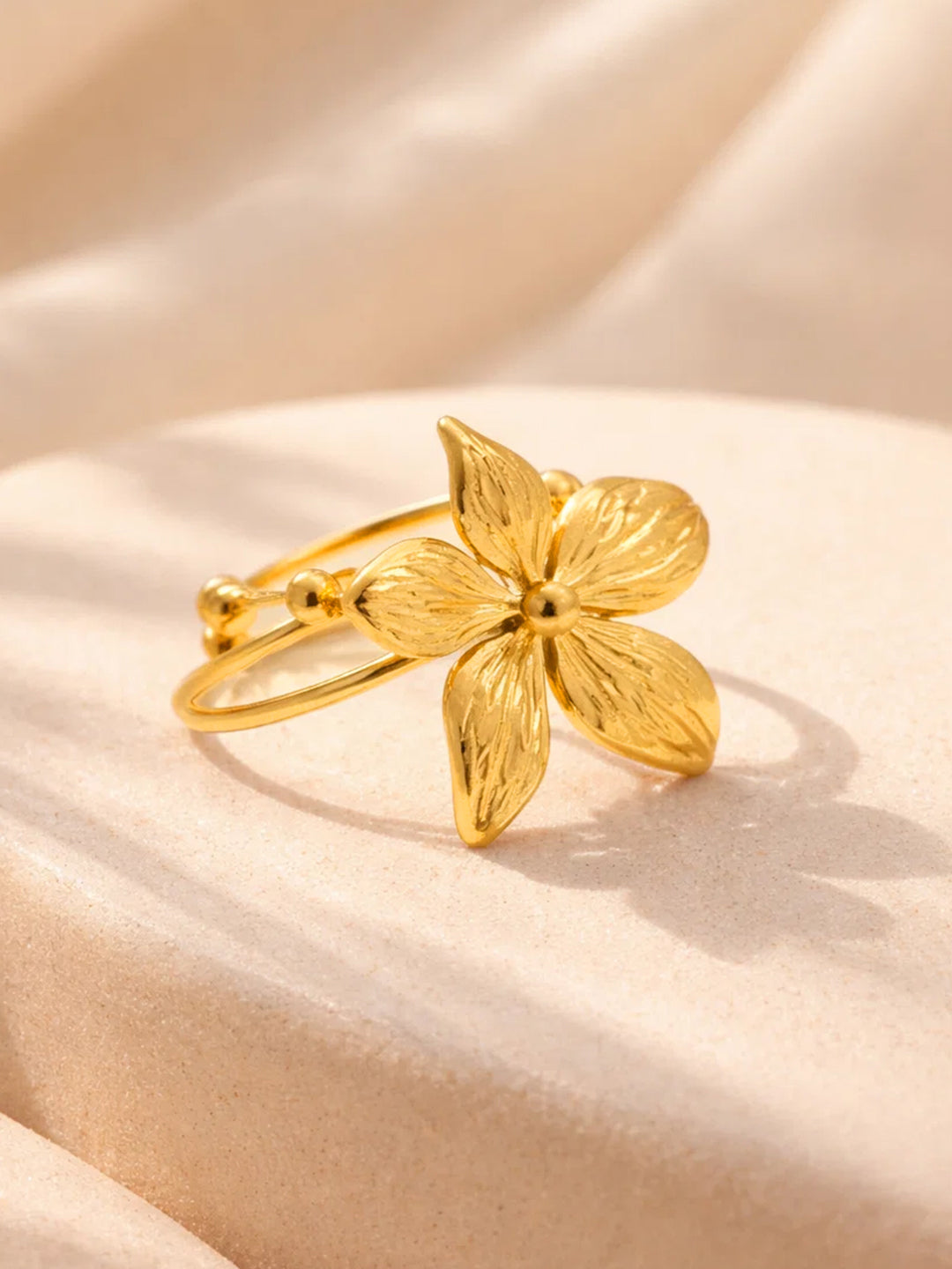Demi Fine 18K Gold Plated Stainless steel Floral Adjustable Ring Length - Adjustable