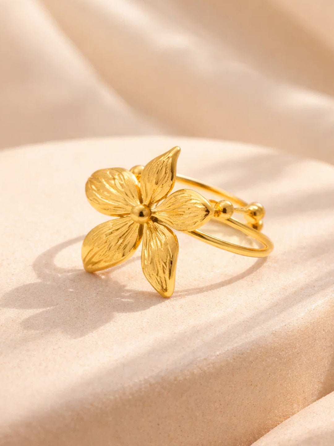 Demi Fine 18K Gold Plated Stainless steel Floral Adjustable Ring Length - Adjustable