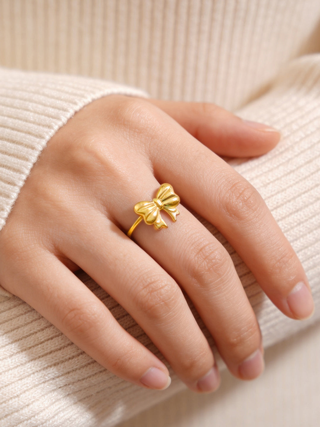 Demi Fine 18K Gold Plated Stainless steel Bow Knot Adjustable Ring Length - Adjustable