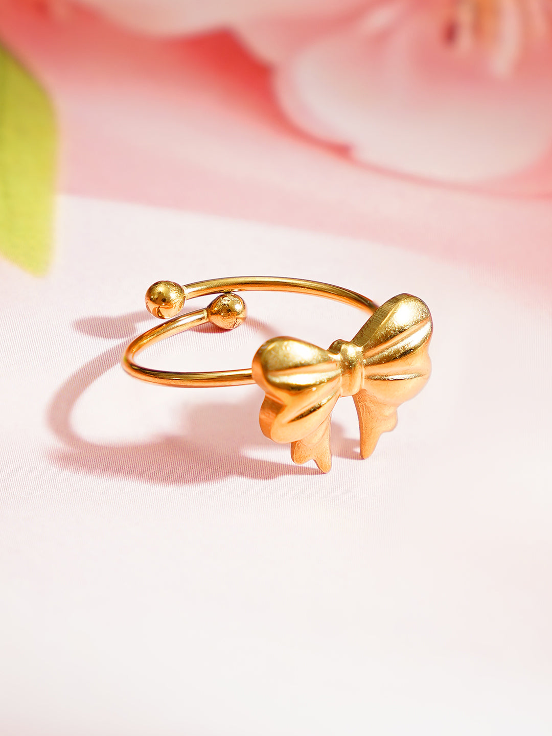 Demi Fine 18K Gold Plated Stainless steel Bow Knot Adjustable Ring Length - Adjustable