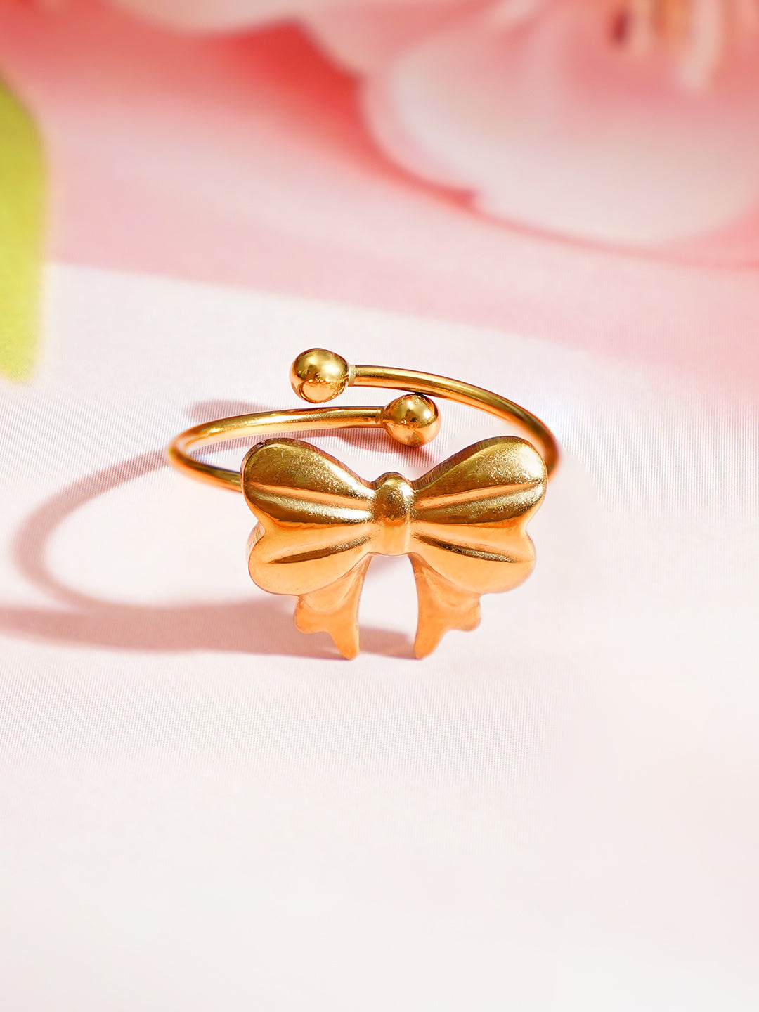 Demi Fine 18K Gold Plated Stainless steel Bow Knot Adjustable Ring Length - Adjustable
