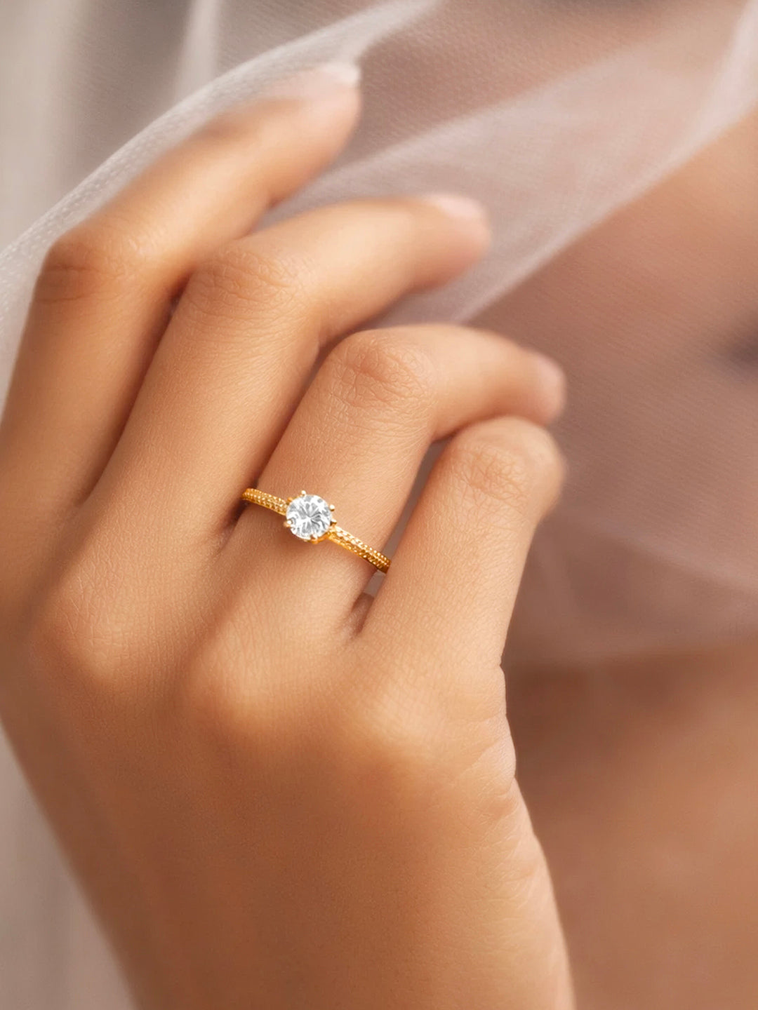 Demi Fine 18K Gold Plated Stainless steel Rope Solitaire Adjustable Ring Length - Adjustable