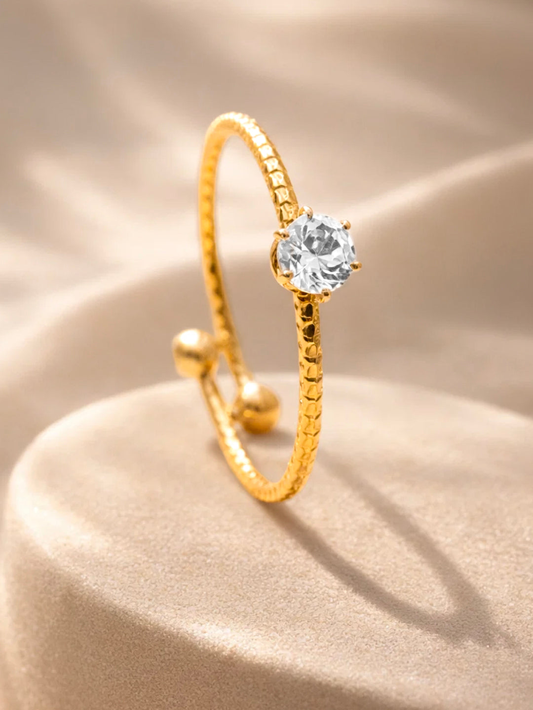 Demi Fine 18K Gold Plated Stainless steel Rope Solitaire Adjustable Ring Length - Adjustable