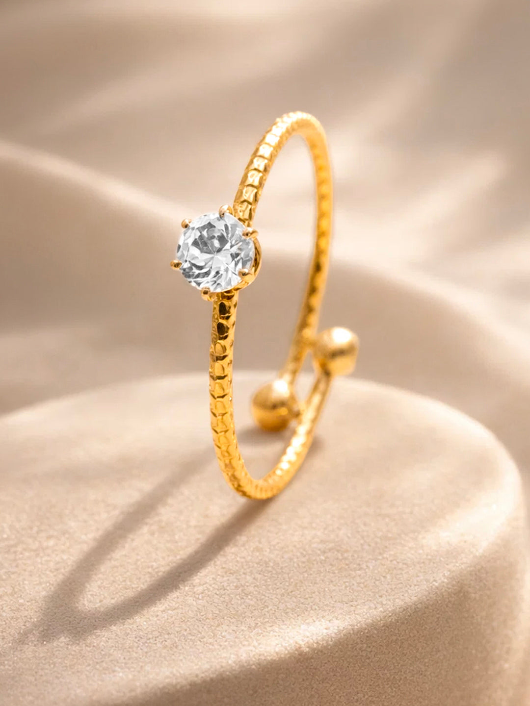 Demi Fine 18K Gold Plated Stainless steel Rope Solitaire Adjustable Ring Length - Adjustable