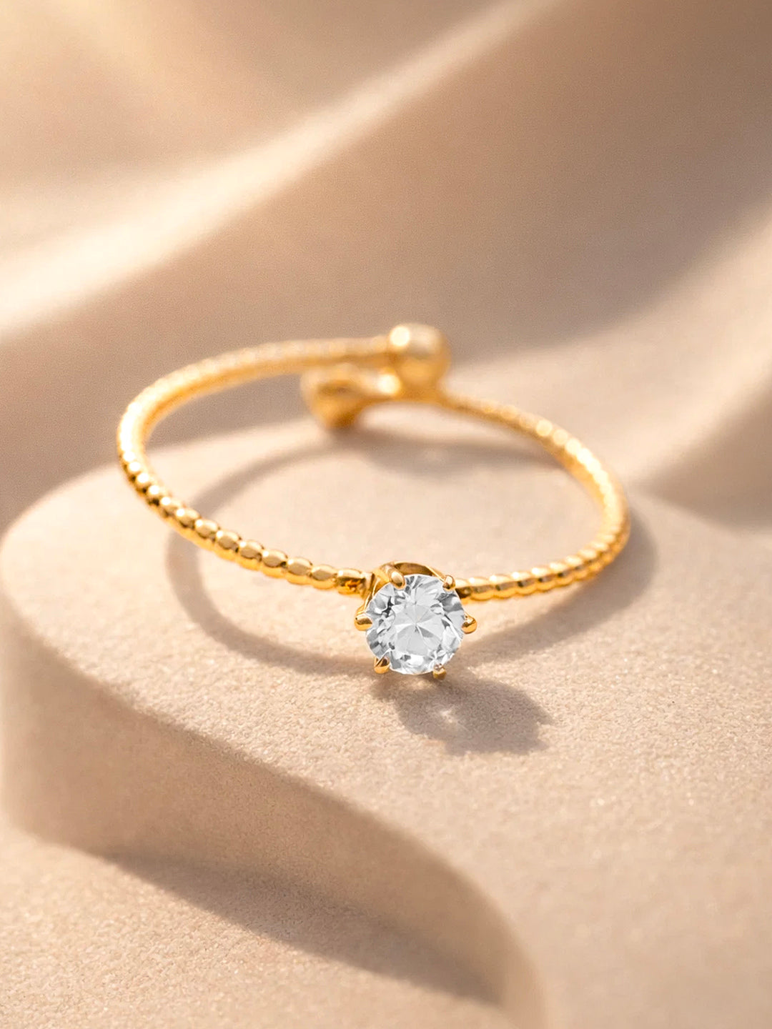 Demi Fine 18K Gold Plated Stainless steel Rope Solitaire Adjustable Ring Length - Adjustable