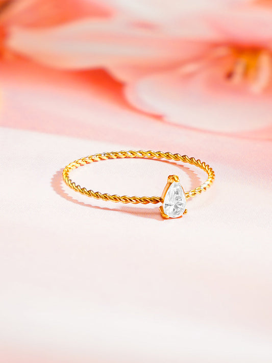 Demi Fine 18K Gold Plated Stainless steel Rope Pear Crystal Ring Length - 2 cm