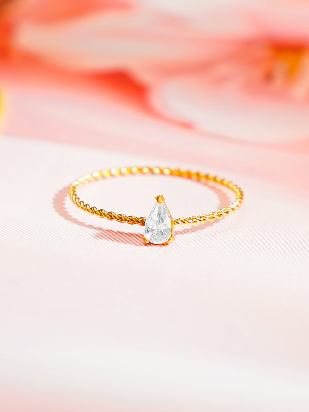 Demi Fine 18K Gold Plated Stainless steel Rope Pear Crystal Ring Length - 2 cm