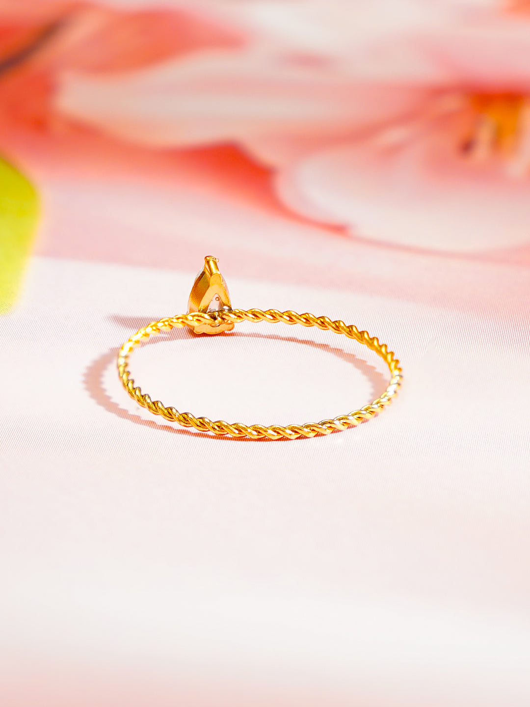 Demi Fine 18K Gold Plated Stainless steel Rope Pear Crystal Ring Length - 2 cm