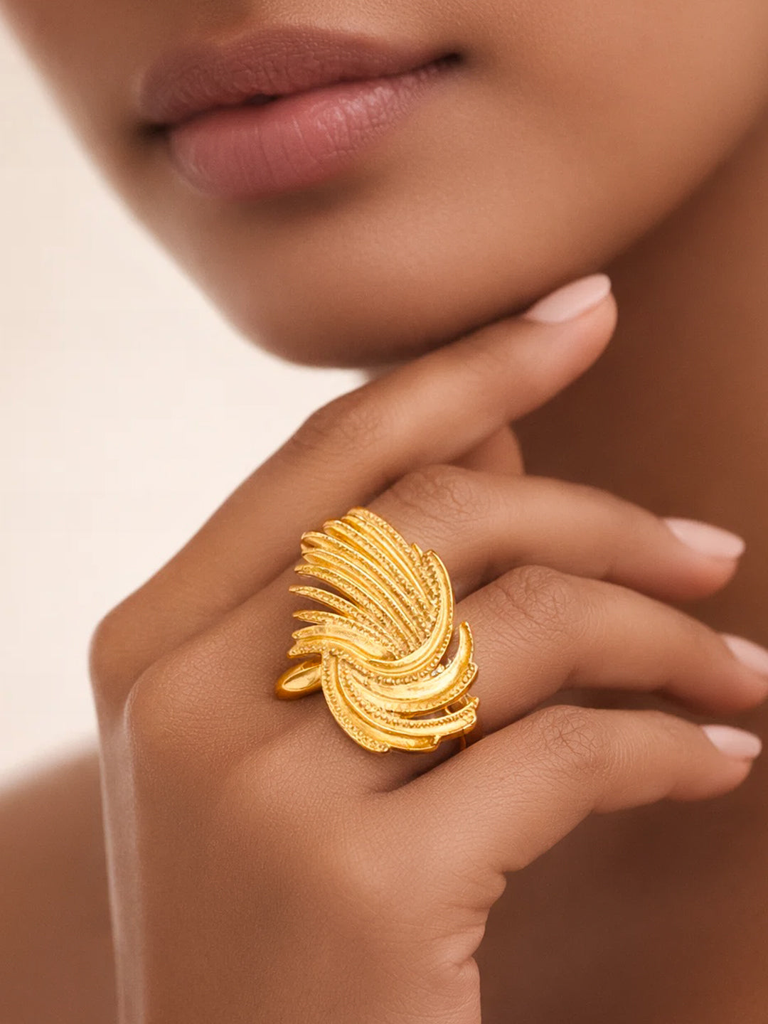 Demi Fine 18K Gold Plated Stainless steel Abstract Layered Adjustable Ring Length - 2.5 cm