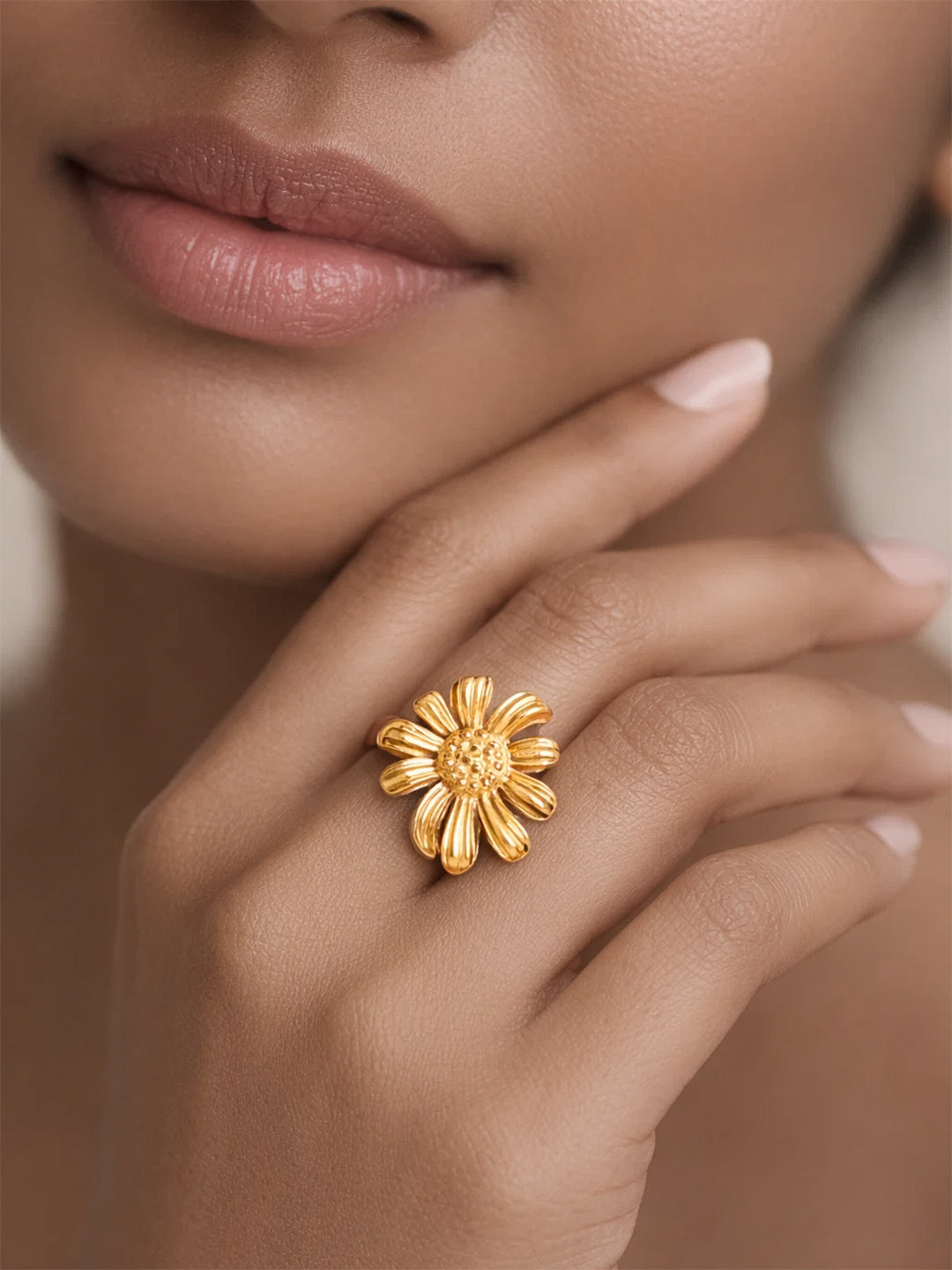 Demi Fine 18K Gold Plated Stainless steel Floral Ring Length - 2.8 cm