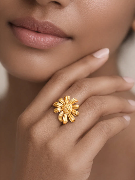 Demi Fine 18K Gold Plated Stainless steel Floral Ring Length - 2.8 cm