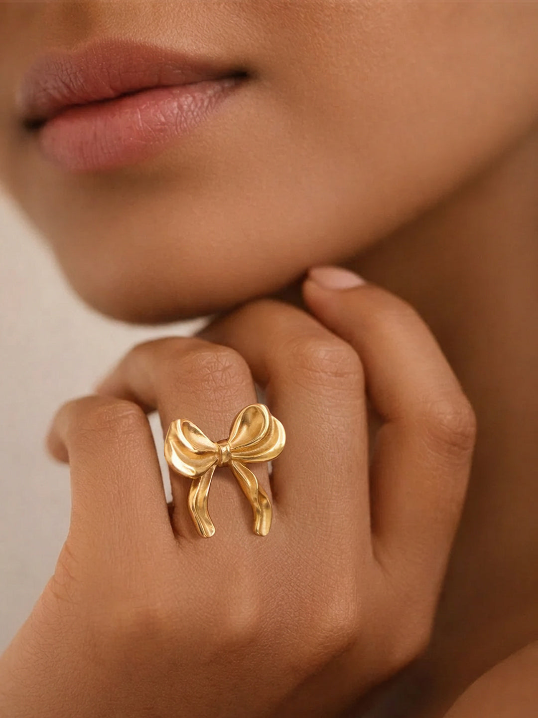 Demi Fine 18K Gold Plated Stainless steel Bow Knot Statement Adjustable Ring Length - Adjustable