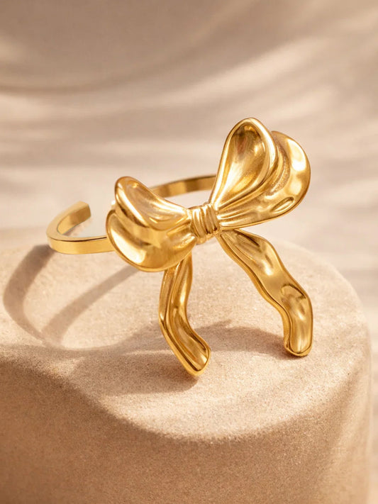 Demi Fine 18K Gold Plated Stainless steel Bow Knot Statement Adjustable Ring Length - Adjustable