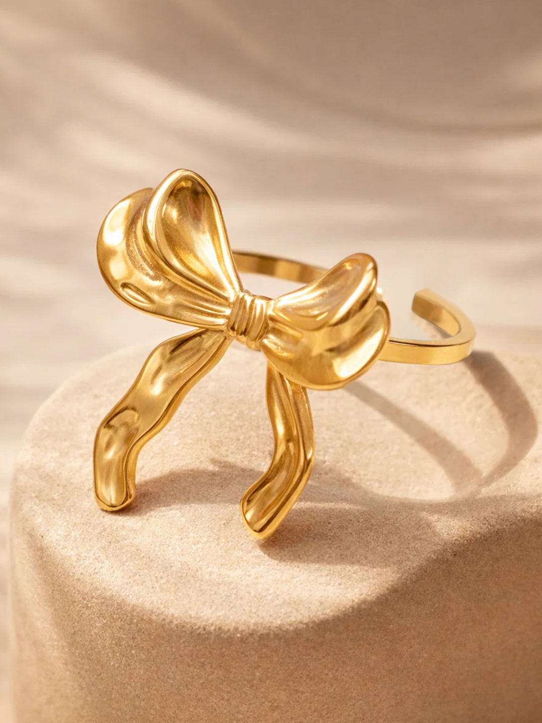 Demi Fine 18K Gold Plated Stainless steel Bow Knot Statement Adjustable Ring Length - Adjustable