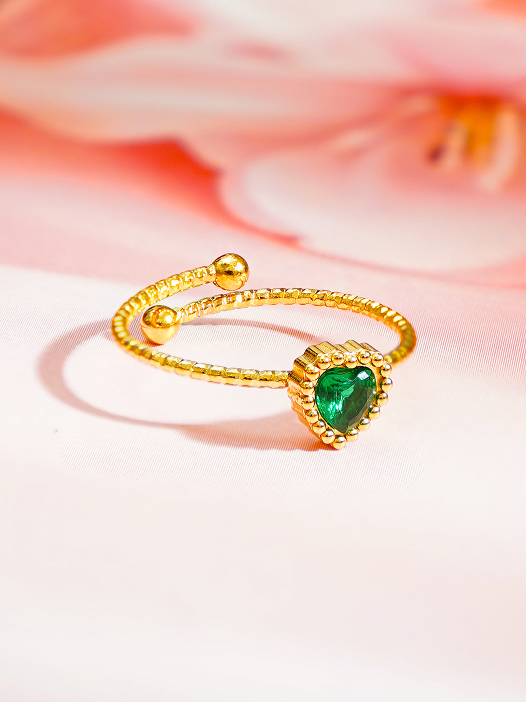 Demi Fine 18K Gold Plated Stainless steel Emerald Heart Adjustable Ring Length - 2 cm