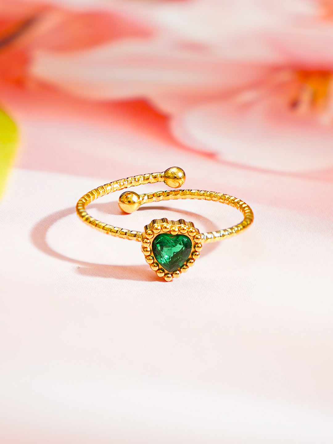 Demi Fine 18K Gold Plated Stainless steel Emerald Heart Adjustable Ring Length - 2 cm
