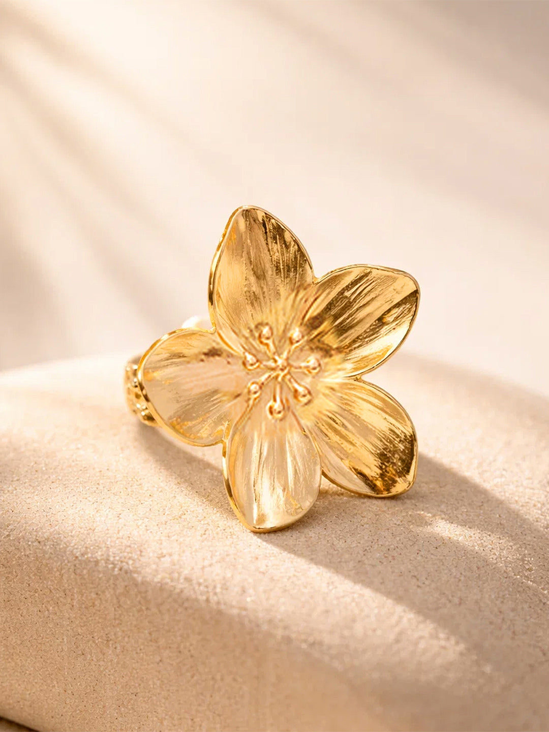 Demi Fine 18K Gold Plated Stainless steel Petal Floral Motif Adjustable Ring Length - 3 cm