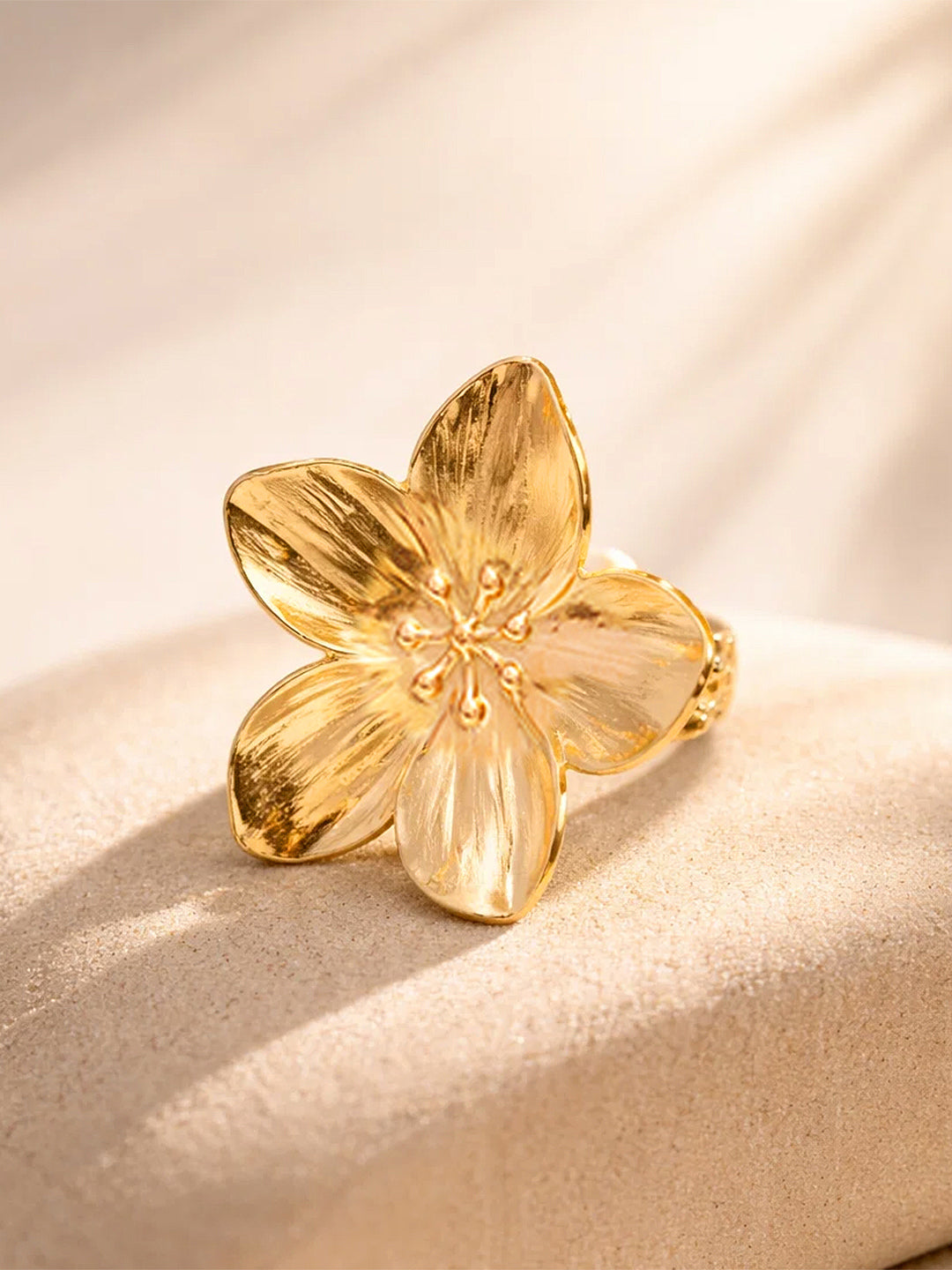Demi Fine 18K Gold Plated Stainless steel Petal Floral Motif Adjustable Ring Length - 3 cm