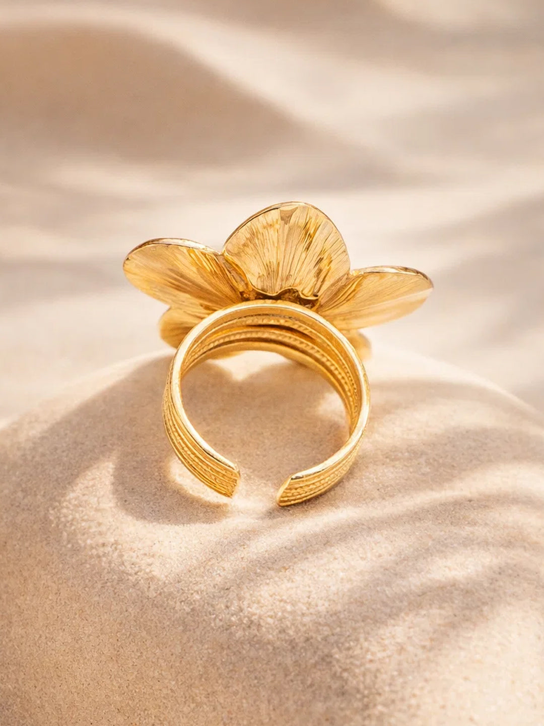 Demi Fine 18K Gold Plated Stainless steel Petal Floral Motif Adjustable Ring Length - 3 cm