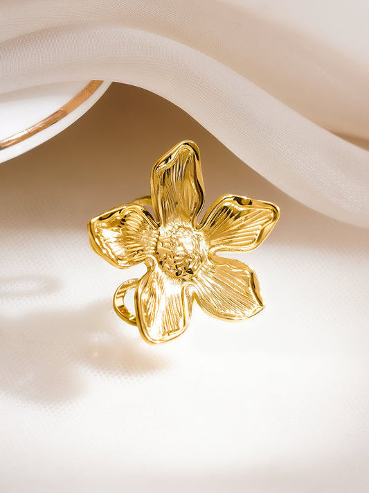 Demi Fine 18K Gold Plated Stainless Steel Floral Statement Ring フリーサイズ