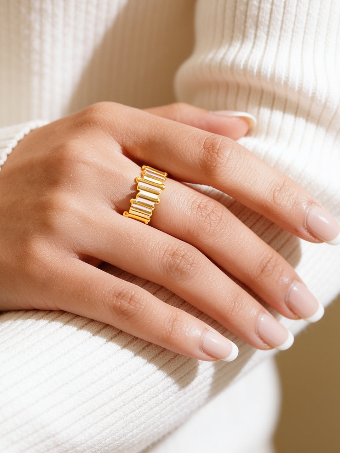 【Rubans】 925 Fine Silver Gold Plated Adjustable Ribbed Statement Ring｜925 ファインシルバー ゴールドプレーテッド アジャスタブル リブド ステートメントリング｜フリーサイズ
